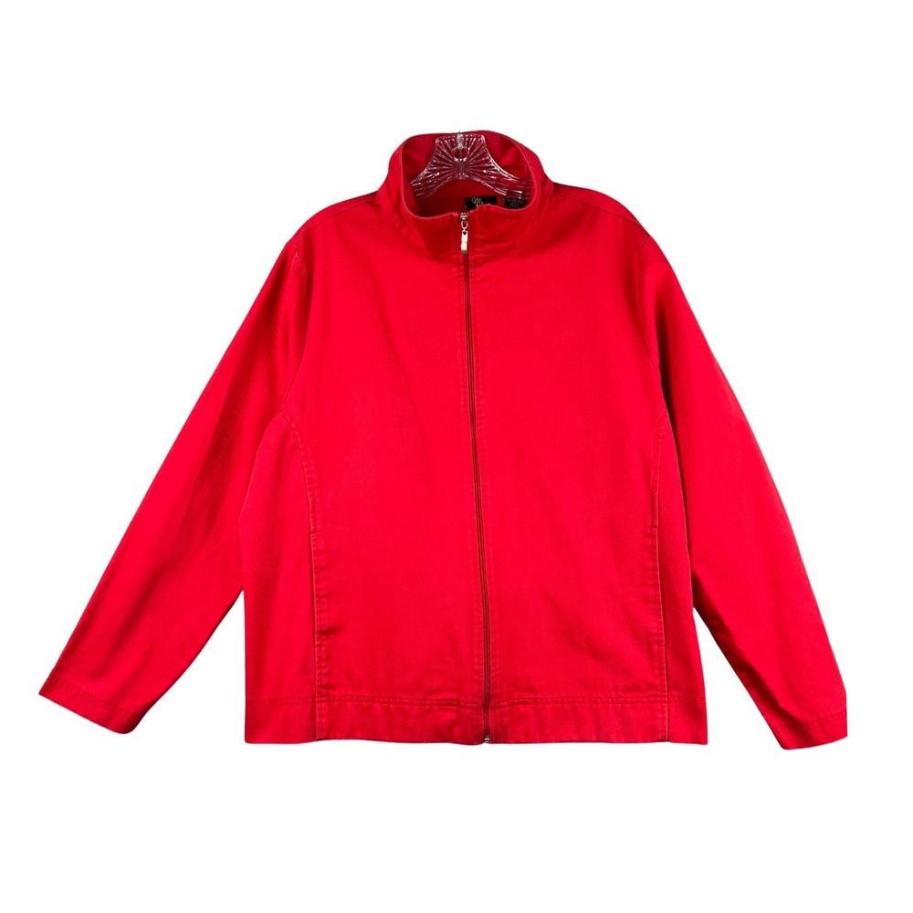 Ms. Lee Full Zip Jacket Womens Red Size L Cotton Blend Collared Casual
